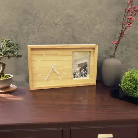 フォトフレーム付き時計 | ノベルティや記念品でSDGsに間伐材、木製